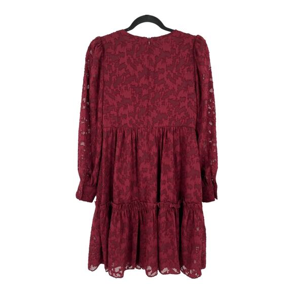 Eliza J Dress floral long sleeve tiered dark red size 6 - Picture 5 of 7